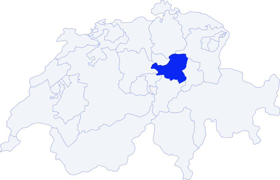 Karte der Schweiz mit blau hervorgehobenem Kanton Schwyz in der Zentralschweiz