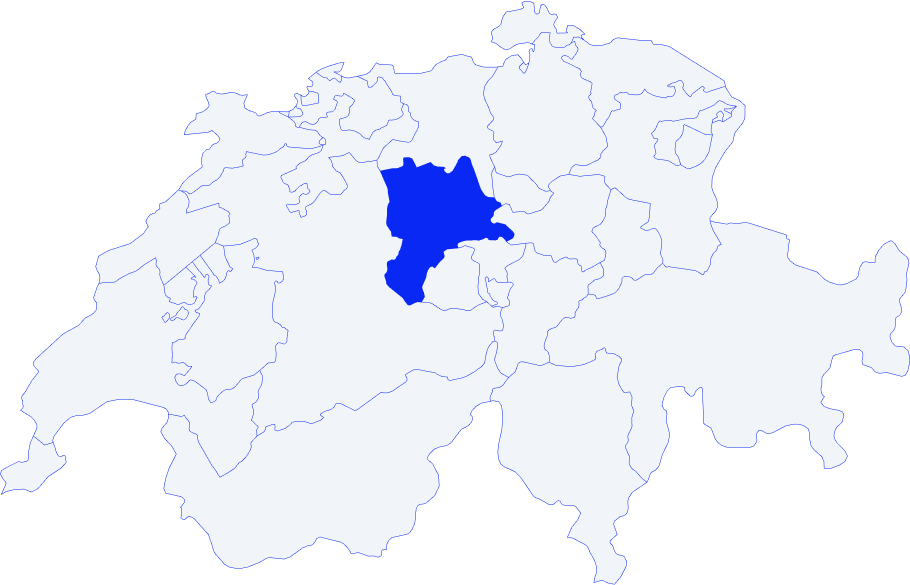 Schweizer Kantonskarte mit blau hervorgehobenem Kanton Luzern