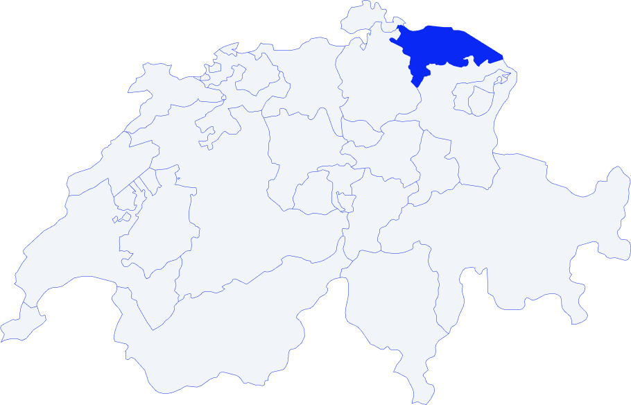 Karte der Schweiz mit blau markiertem Kanton Thurgau im Nordosten
