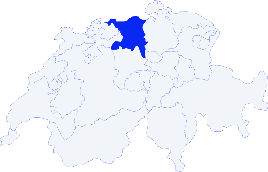Schweizer Kantonskarte mit blau hervorgehobenem Kanton Aargau