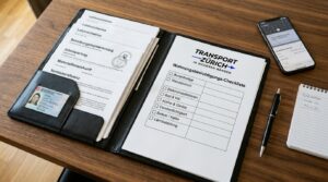 Bewerbungsmappe mit Lohnnachweisen, ID und Wohnungsbesichtigungs-Checkliste von Transport Zürich AG